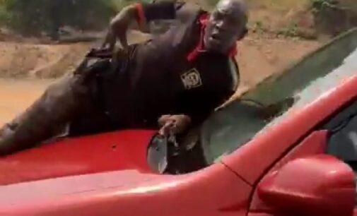 TRENDING VIDEO: FRSC officials accost motorist who drove off with policeman on car bonnet