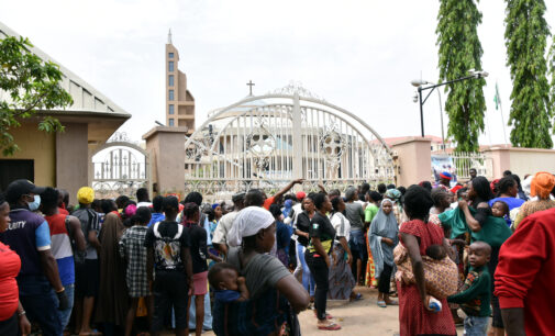 PHOTOS: IDPs troop to Catholic Church in Abuja on Good Friday, demand food
