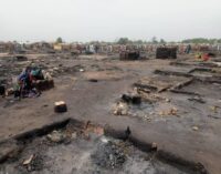 PHOTOS: One dead, many injured as fire razes IDP camp in Borno