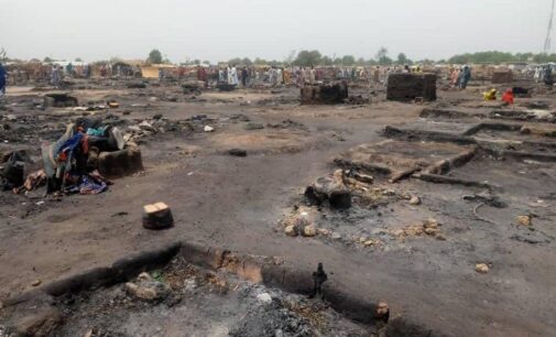 PHOTOS: One dead, many injured as fire razes IDP camp in Borno