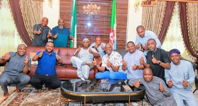 PHOTOS: Social distancing ignored as Yahaya Bello, aides celebrate tribunal victory