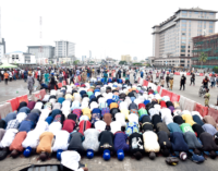 PHOTOS: Muslim faithful observe Juma’at prayers at #EndSARS protest grounds in Lagos