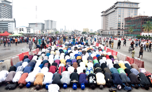 PHOTOS: Muslim faithful observe Juma’at prayers at #EndSARS protest grounds in Lagos
