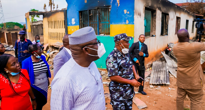 PHOTOS: Fayemi inspects police stations, shops vandalised by hoodlums