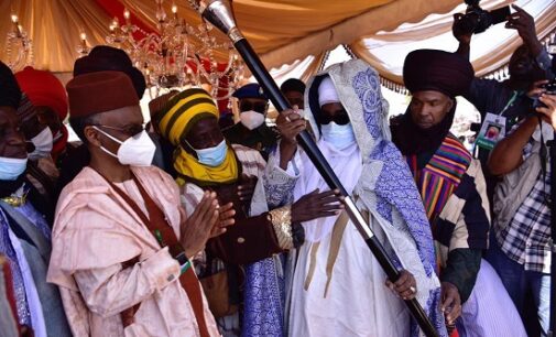 PHOTOS: El-Rufai presents staff of office to emir of Zazzau