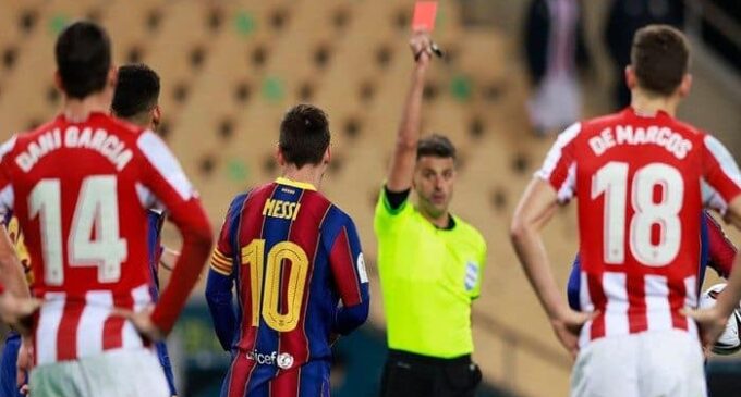 Messi gets first-ever Barcelona red card as Athletic Bilbao wins Spanish Super Cup