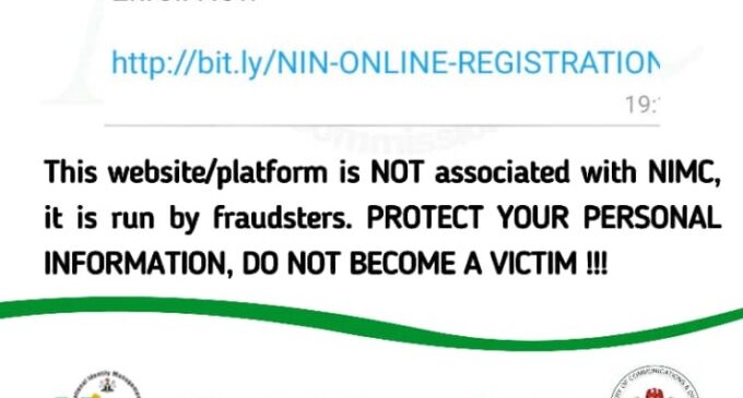 SCAM ALERT: Website asking for individual NIN registration is fraudulent, says NIMC