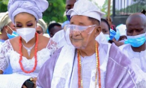 Twitter abuzz as Alaafin steps out with Chioma, his new wife