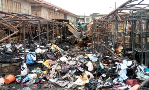 PHOTOS: Aftermath of fire outbreak at Lagos fabric market