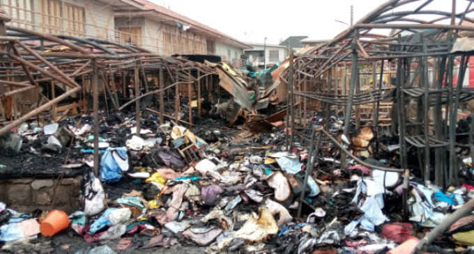 PHOTOS: Aftermath of fire outbreak at Lagos fabric market
