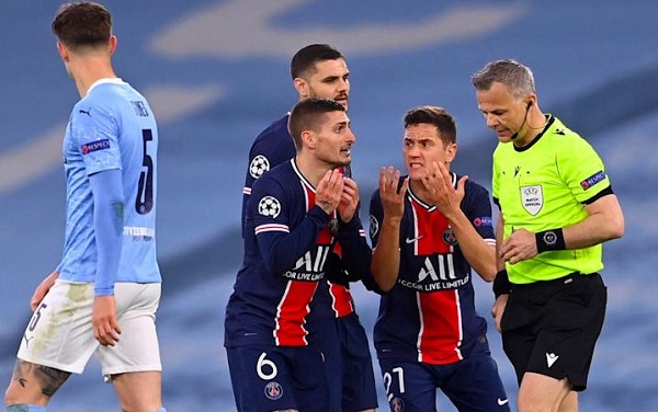 PSG players accuse referee of swearing at them during defeat to Man City