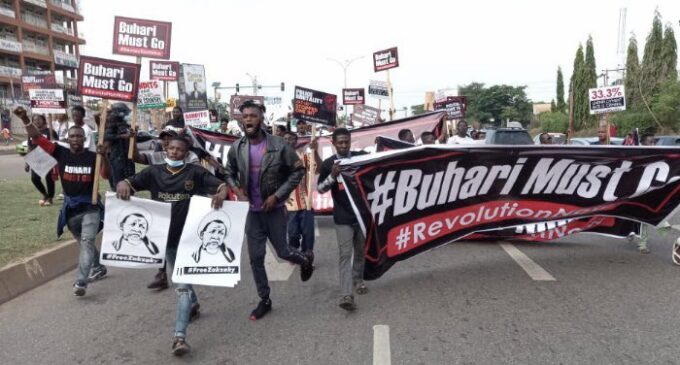 Shi’ites team up with June 12 protesters in Abuja to demand ‘Buhari must go’