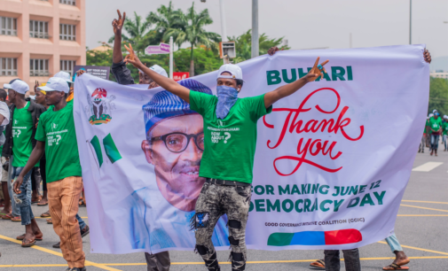 PHOTOS: Pro-Buhari supporters converge at Unity Fountain