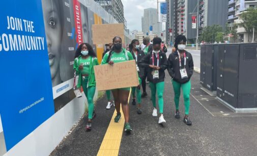 PHOTOS: ‘All we wanted to do is compete’ — disqualified Nigerian athletes protest in Tokyo