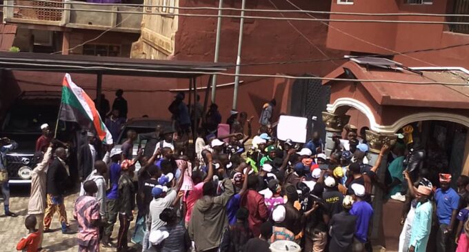 PHOTOS: Igboho’s supporters stage protest in Ibadan over DSS raid
