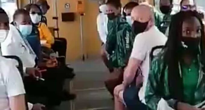VIDEO: ‘You represent a terrorist government’ — Nigerian man harasses Super Falcons on public bus in Austria