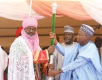 Ganduje presents staff of office to Nasiru Bayero, Buhari’s in-law, as emir of Bichi