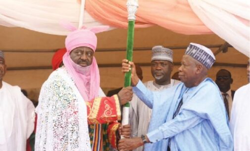 Ganduje presents staff of office to Nasiru Bayero, Buhari’s in-law, as emir of Bichi