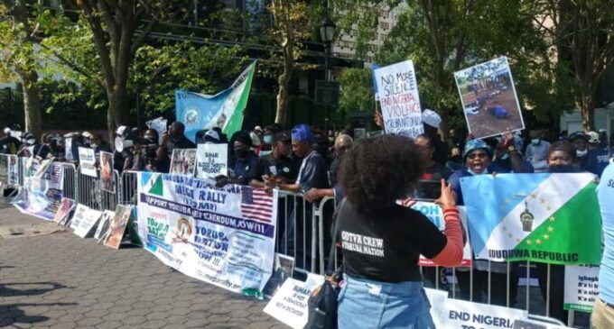 Yoruba nation agitators protest at UN HQ in New York, demand referendum