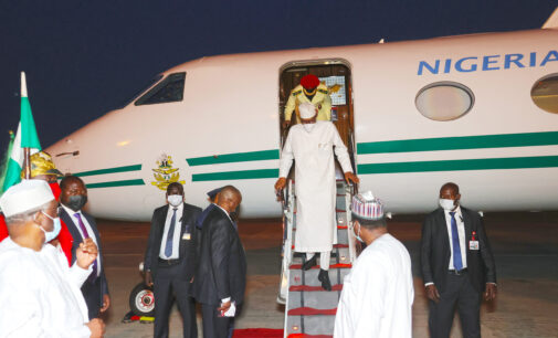 PHOTOS: Buhari returns to Nigeria after Saudi Arabia trip