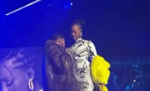 WATCH: Drama as Wizkid tries to carry Tems during 02 Arena concert