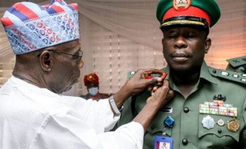 PHOTO: Obasanjo decorates son with new rank of brigadier-general
