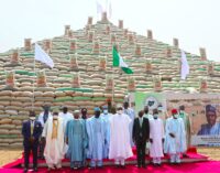 PHOTOS: Dangote, Emefiele present as Buhari unveils ‘mega’ rice pyramid in Abuja