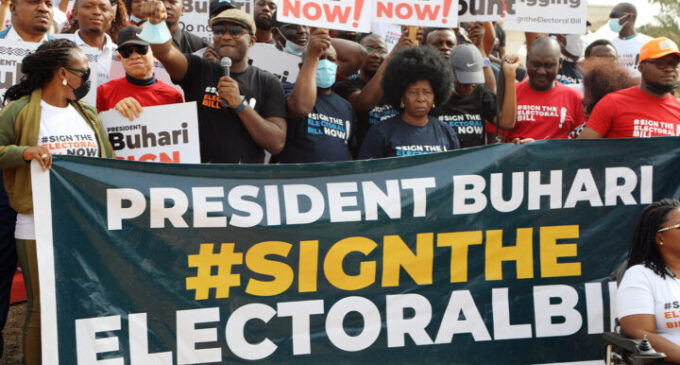 ‘Sign it now’ — CSOs protest delayed presidential assent to electoral bill