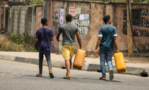 PHOTOS: Lagosians flood filling stations with jerrycans as petrol scarcity persists