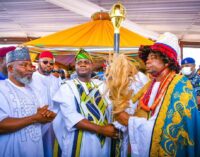 PHOTOS: Yahaya Bello presents staff of office to Attah Igala