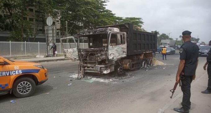 Residents set truck ablaze over fatal accident involving motorcyclist in Lagos
