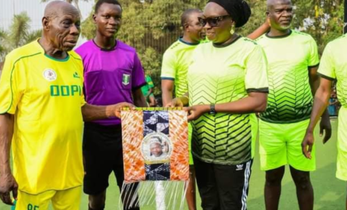 Obasanjo scores two goals in novelty match, reveals how he keeps fit