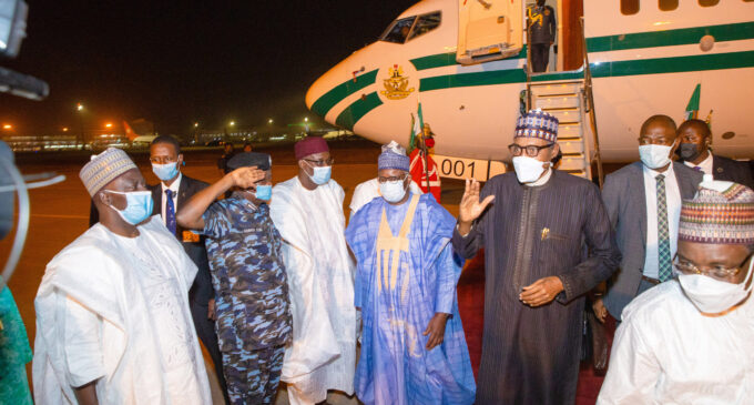 PHOTOS: Buhari returns to Abuja after 12-day trip to London for medical checkup