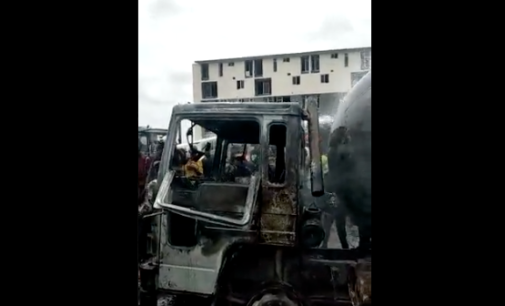 PHOTOS: Gas truck bursts into flames on Lagos road