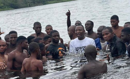 PHOTOS: Sowore holds presidential campaign rally inside Ondo river