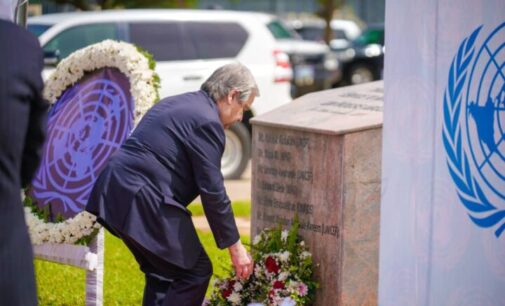 ‘We’ll never forget them’ — Guterres lays wreath for UN staff killed in 2011 Abuja blast