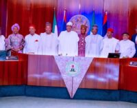 PHOTOS: Buhari meets outgoing ministers at presidential villa