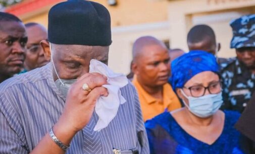 PHOTOS: Akeredolu in tears as he visits scene, victims of Owo church attack