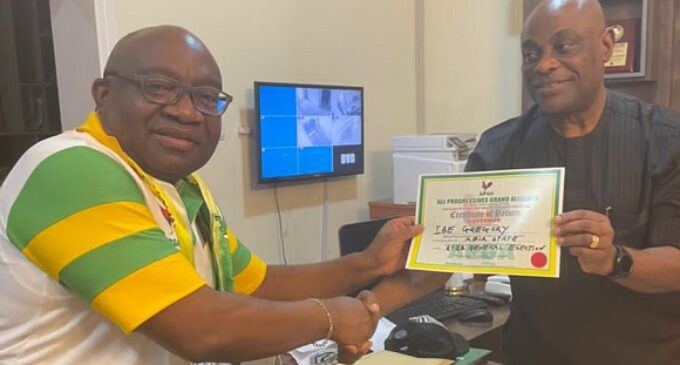 APGA guber candidate gets certificate of return, vows to transform Abia if elected