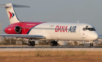 JUST IN: Dana Air plane skids off Lagos airport runway