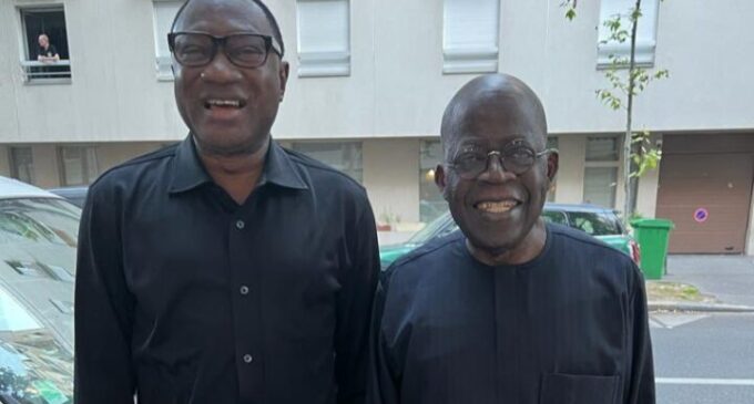Otedola visits Tinubu in France, asks God to grant his desire to become president