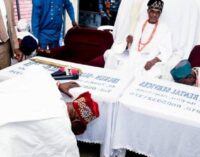 Obasanjo prostrates to honour new Olowu of Owu
