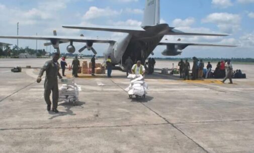 NAF airlifts relief materials to flooded Bayelsa communities