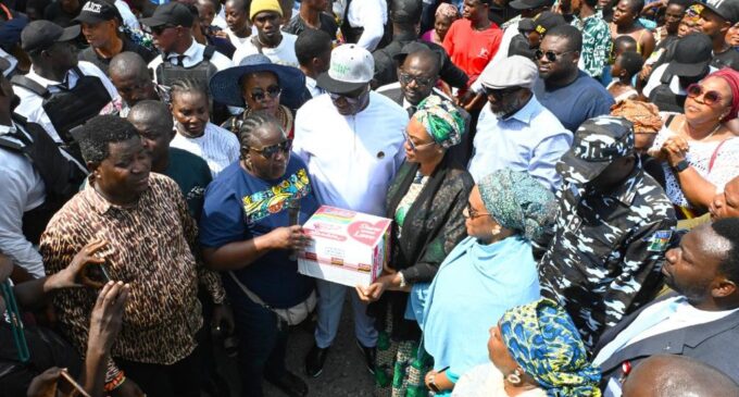PHOTOS: Remi Tinubu donates N50m, relief materials to flood victims in Bayelsa