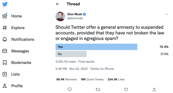 Elon Musk to grant ‘general amnesty’ to suspended Twitter accounts