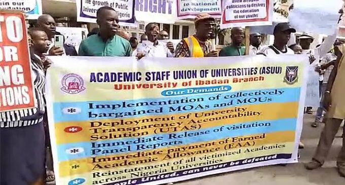 UI ASUU members protest half salary, say FG ‘lawless, merciless’