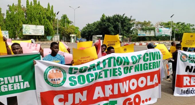 PHOTOS: CSOs march to n’assembly, demand CJN’s sack over Integrity Group comment