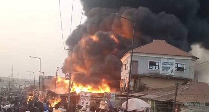 PHOTOS: Buildings razed as petrol tanker catches fire in Oyo community