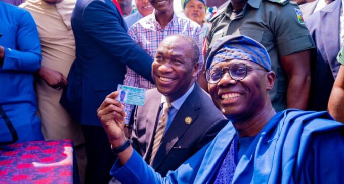 PHOTOS: Sanwo-Olu receives voter’s card as INEC begins PVC collection nationwide
