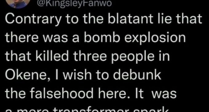 Commissioner claims Kogi explosion was ‘mere transformer spark’ — then deletes tweet